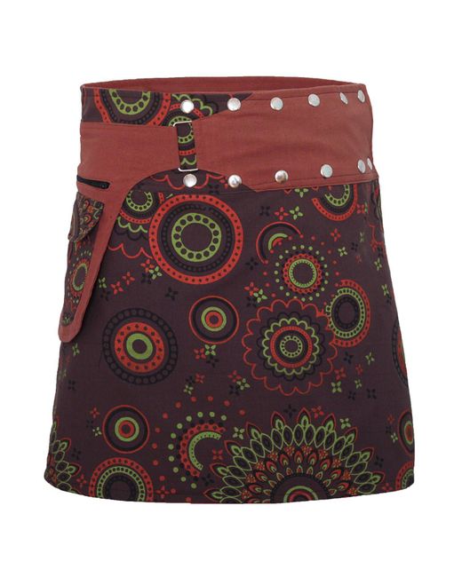PUREWONDER Brown Wickelrock Rock mit Muster und Tasche sk112 Baumwolle Einheitsgröße