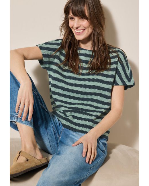 Cecil Blue T-Shirt gestreift, mit U-Boot-Ausschnitt