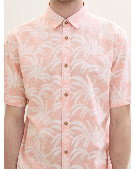 Tom Tailor Langarmhemd Kurzarmhemd mit Print in Pink für Herren