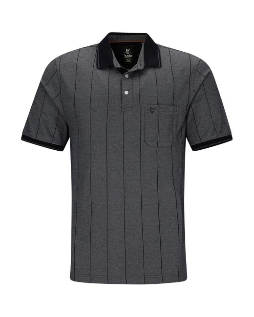 Hajo Poloshirt in längs verlaufender Optik und stay fresh-Qualität in Black für Herren