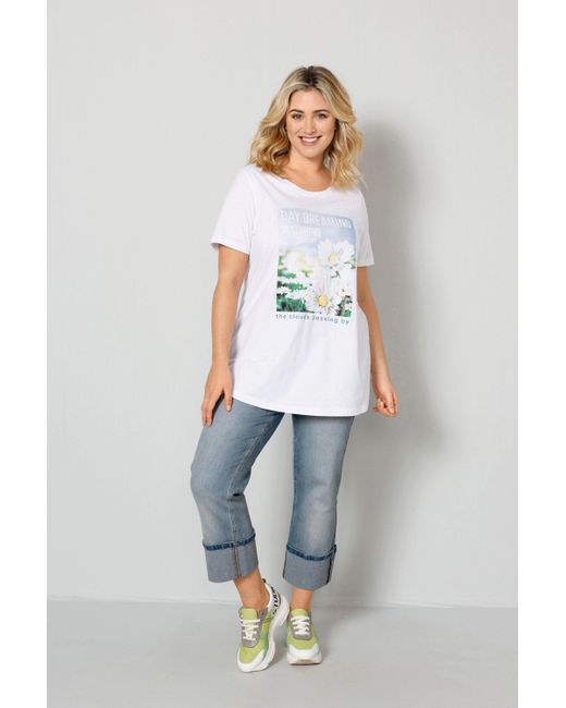 Janet & Joyce Blue Rundhalsshirt T-Shirt Blumen-Motiv