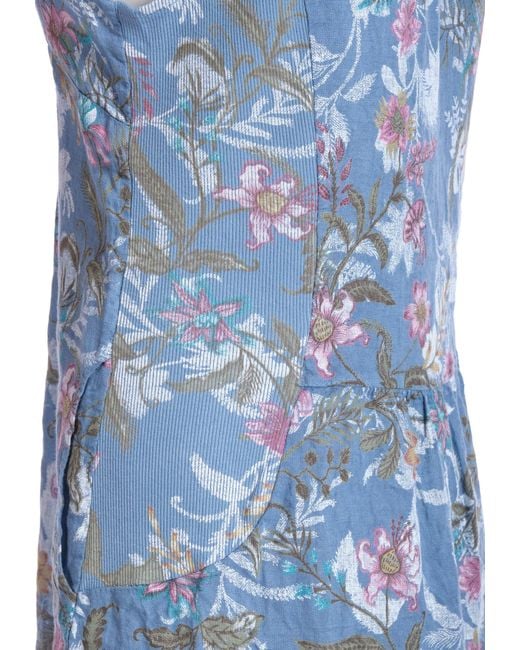 PEKIVESSA Blue Sommerkleid Leinenkleid knielang kurzarm (Einzelartikel, 1-tlg) mit Blumen-Print