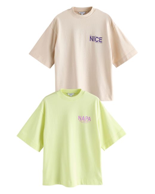 Next White Oversized Fit T-Shirt, City-Grafik, 2er-Pack (2-tlg)