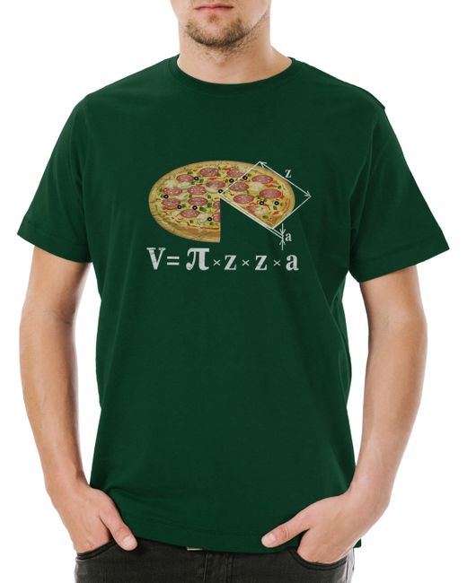 Urban Backwoods Print-Shirt V = Pizza I T-Shirt Lehrer Fun Teacher Professor Nerd Geek in Green für Herren