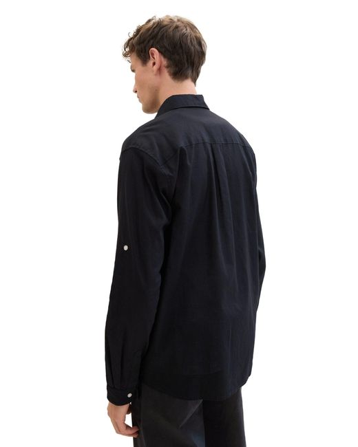 Tom Tailor Langarmhemd relaxed cotton linen shirt in Black für Herren