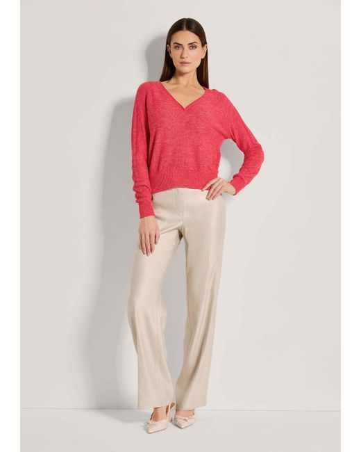 Madeleine Pink Strickpullover V-Pullover mit Pointelle-Muster