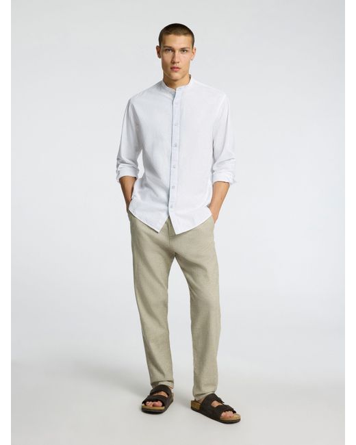 SELECTED Langarmhemd LANGARM LEINENMIX HEMD in White für Herren
