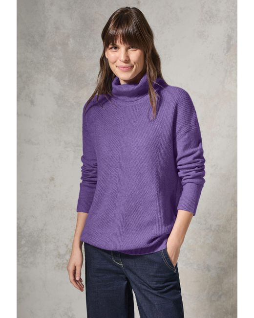 Cecil Purple Rollkragenpullover aus softem Materialmix