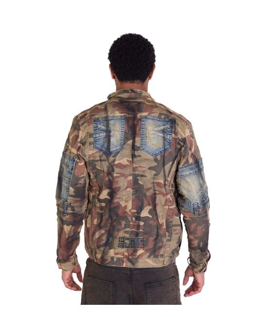 KINGZ Jeansjacke Patchwork Designerjacke Camouflage L in Brown für Herren