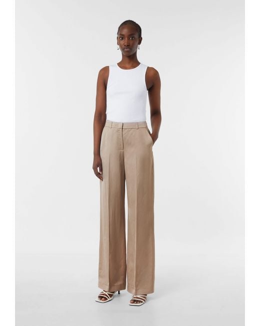 Comma, Natural Stoffhose Schimmernde Marlenehose aus Leinenmix mit Formbund