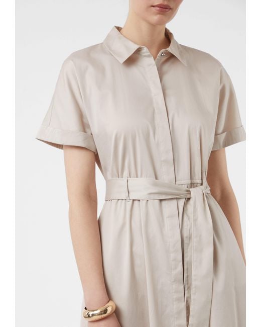 Comma, Natural Maxikleid Langes Kleid mit Hemdkragen und Bindegürtel