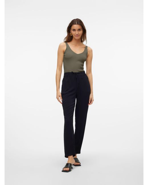 Vero Moda Green Shirttop Einfarbig Gerippt Struktur mit V-Ausschnitt (1-tlg) VMGLORY SL RIB TOP GA NOOS