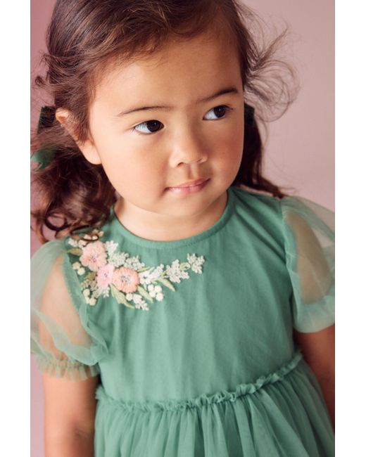 Next Green Partykleid Besticktes Kleid aus Netzstoff (1-tlg)