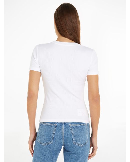 Calvin Klein White T-Shirt WOVEN LABEL RIB BABY TEE mit Logopatch