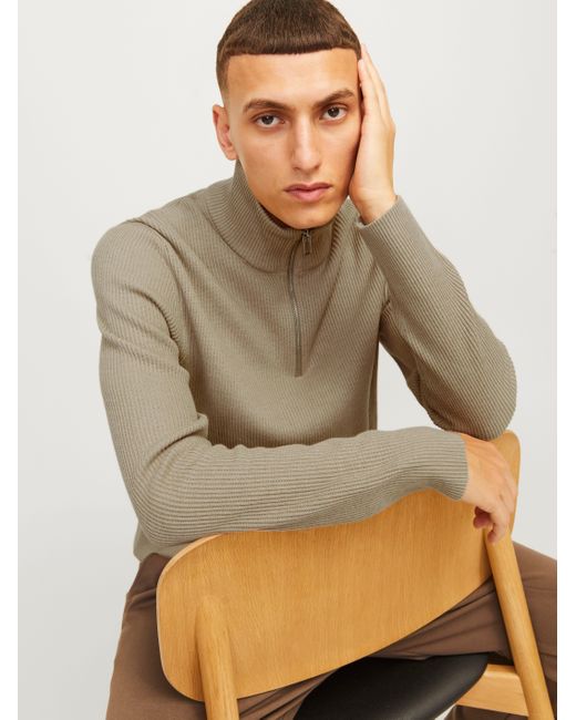 Jack & Jones Troyer JJEPERFECT KNIT HALF ZIP SN in Natural für Herren