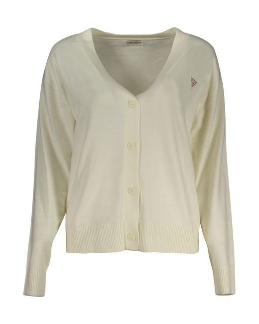 Guess Natural Strickpullover Elegante strickjacke Weiß: Langarm, V-Ausschnitt mit Applikation
