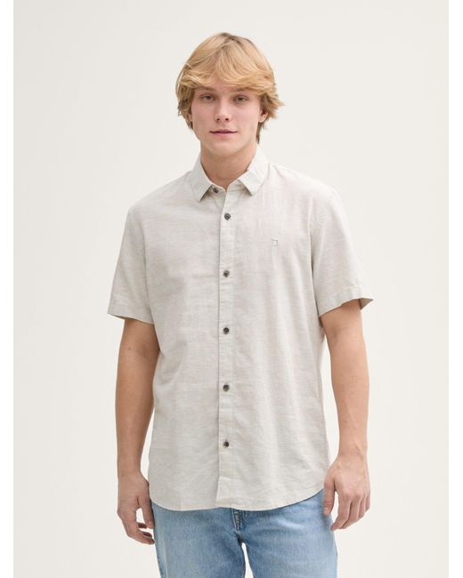 Tom Tailor Regular Fit Kurzarmhemd mit Leinenanteil in White für Herren