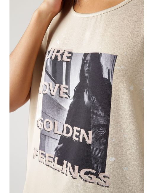 Lyst Shirtbluse | DE in Aniston mit Glitzersteinen Natur Fotoprint SELECTED und