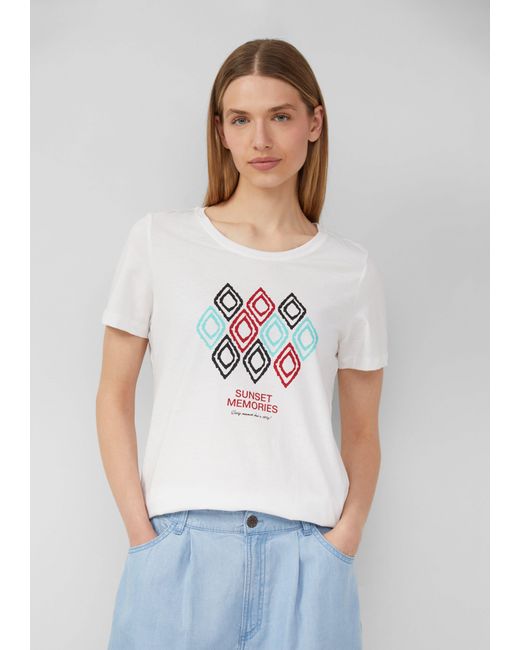 S.oliver White Shirttop Jersey-T-Shirt mit Frontprint