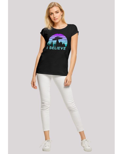 F4NT4STIC Black Shirt I BELIEVE UFO Alien Raumschiff Retro Premium Qualität