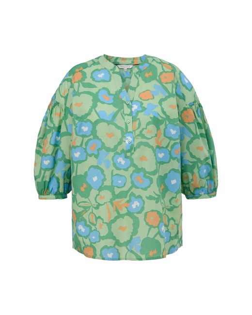 TRIANGL Green Langarmbluse Modische Bluse in Oversize Shape Logo, Raffung, Smok-Detail