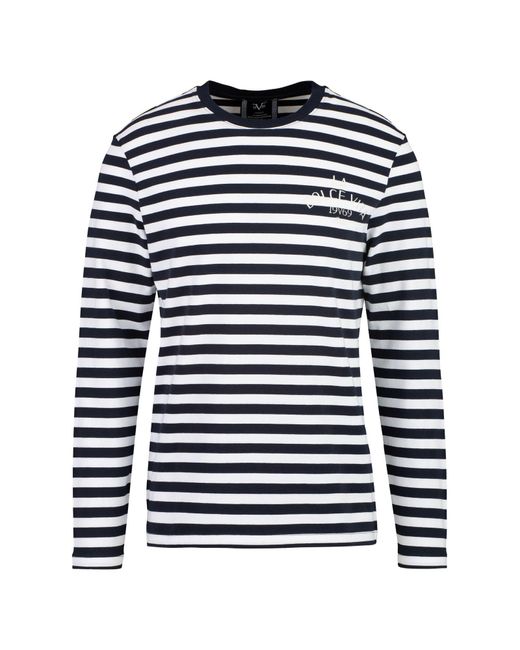 19V69 Italia by Versace Langarmshirt ORNELLO mit maritimem Streifenmuster und rundem Ausschnitt in Blue für Herren