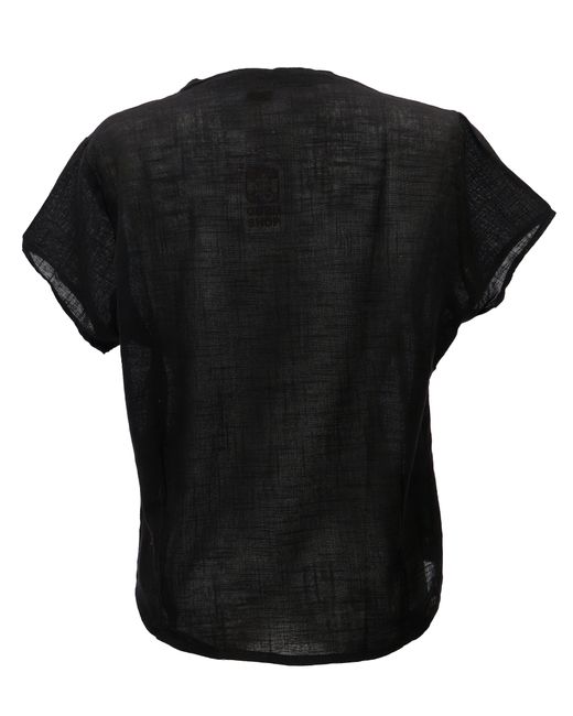 Guru-Shop Black Longbluse Luftiges Basic Blusentop, Kurzarm Baumwollbluse.. alternative Bekleidung