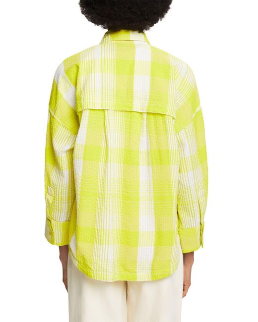 Esprit Yellow Langarmbluse Hemd aus Seersucker mit Print