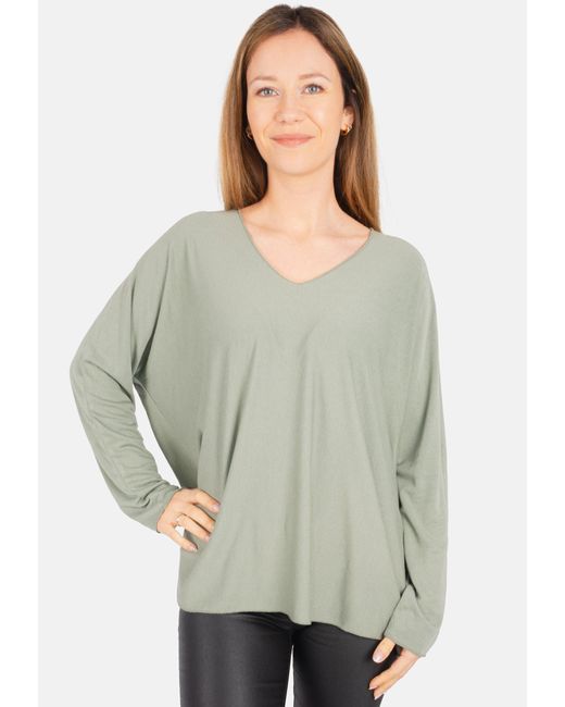Seasons of April Gray Langarmshirt Maya Bequemes Oberteil mit V-Ausschnitt, Langärmelig