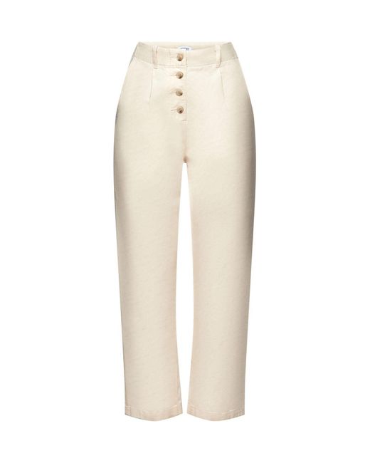 Esprit White Stoffhose Hose mit geknöpftem Bund aus Baumwolle-Leinen-Mix