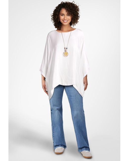PEKIVESSA White Tunika Blusentunika oversized mit Fledermausärmel Modische Halskette inklusive