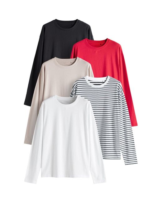 The Set Red Langarmshirt 5er-Pack Relaxed Fit Langarmshirts (5-tlg)