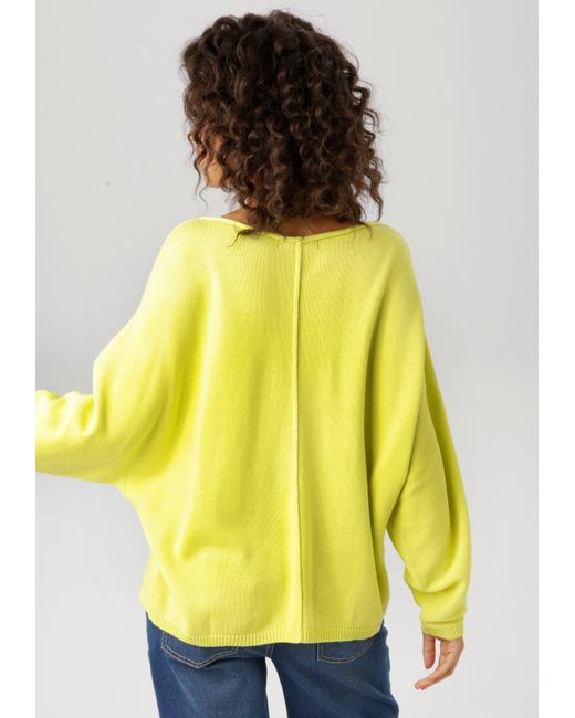 Aniston CASUAL Yellow Strickpullover mit langen Fledermaus-Ärmeln