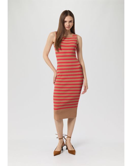 Comma, Red Minikleid Ungefüttertes Feinstrick-Kleid mit Streifen und Rippblende