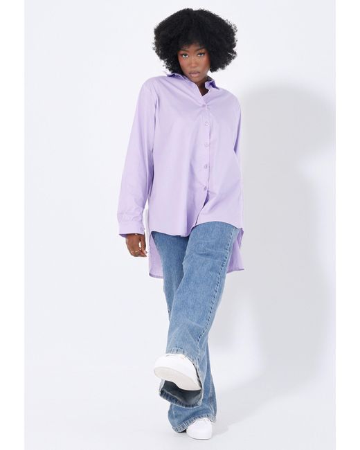 YC Fashion & Style Purple Longbluse aus 100 % Baumwolle mit längerem Rückenteil in Unifarbe