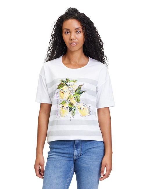 Betty Barclay White T-Shirt mit Aufdruck (1-tlg) Pailletten