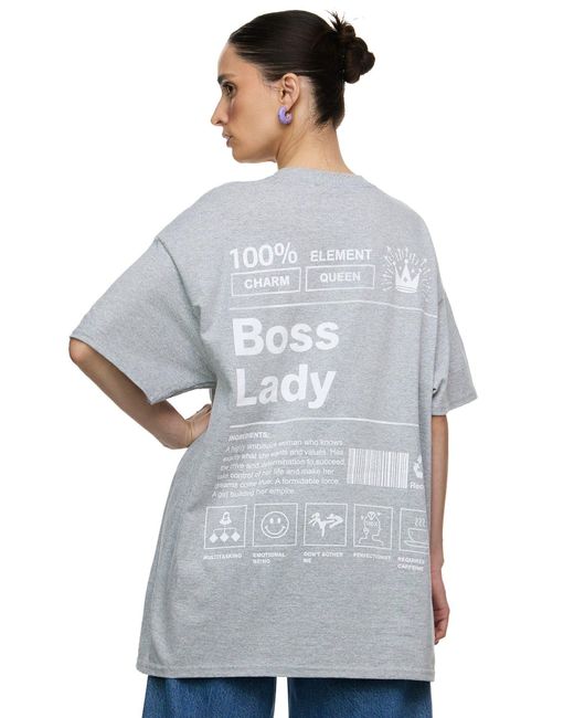 Worldclassca Gray Oversized Print GIRL BOSS T-Shirt lang Sommer Oberteil