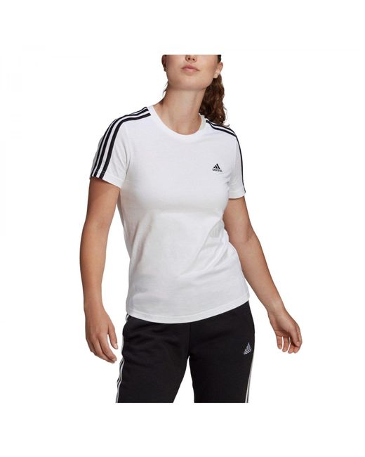 Adidas White LOUNGEWEAR ESSENTIALS SLIM 3-STREIFEN T-Shirt weiß/schwarz