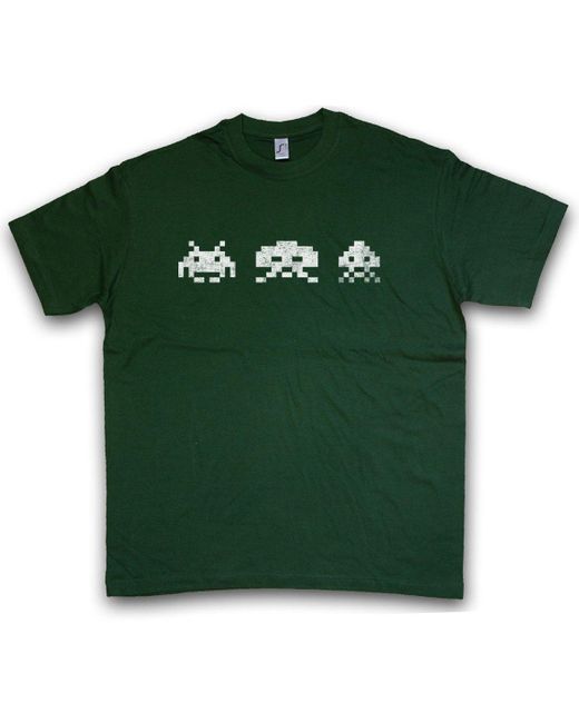 Urban Backwoods Print- Digital Invaders T-Shirt Spiel Arcade Game Retro Nerd Alien VG in Green für Herren