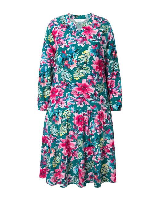 MIAMODA Blue Jerseykleid Midikleid Blumenmuster doppelter Saumvolant