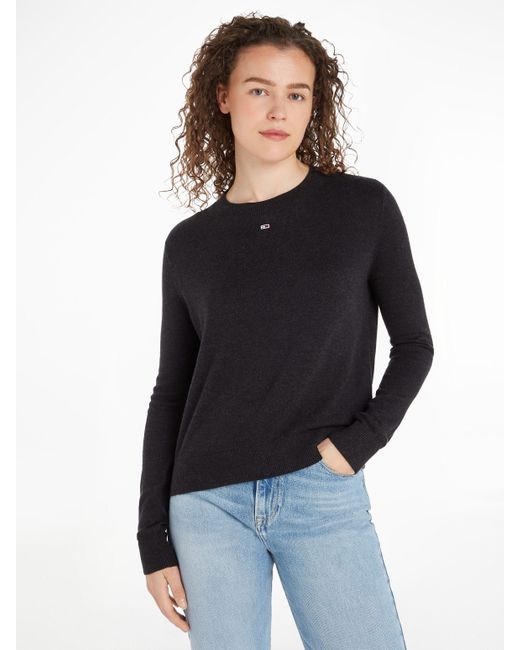 Tommy Hilfiger Strickpullover TJW ESSENTIAL CREW NECK SWEATER mit Logostickerei in Schwarz Lyst DE
