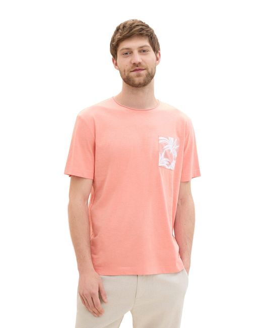 Tom Tailor Kurzarmshirt structured t-shirt with pocket in Pink für Herren