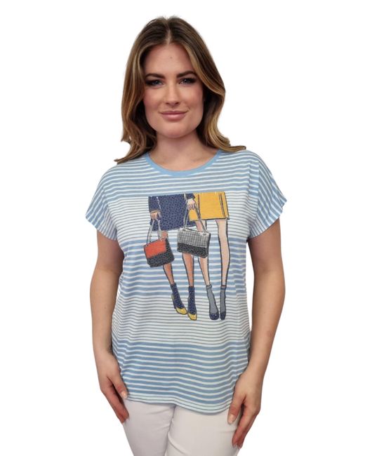 Gio Milano Blue T-Shirt im Streifen-Look mit Motiv-Print