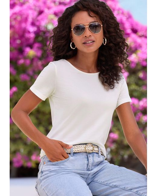Lascana Blue Shirt mit Rundhals-Ausschnitt (2er-Pack) aus elastischer Baumwoll-Modal-Qualität