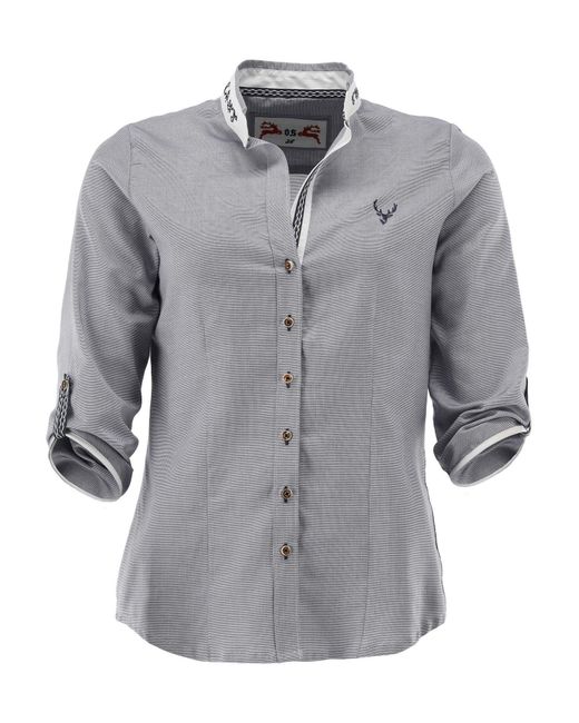 OS-Trachten Gray Trachtenbluse Prayan Tailliert