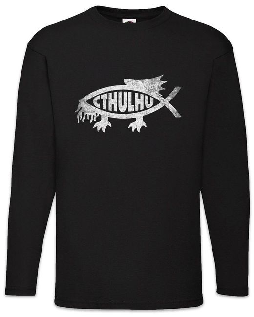 Urban Backwoods Langarmshirt Fish Langarm T-Shirt Ichtys Dämon Deamon Cthulhu Sign Call in Black für Herren