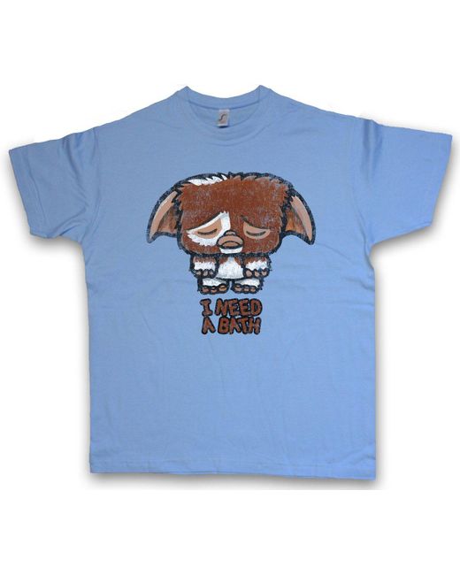 Urban Backwoods Print- I Need A Bath T-Shirt Gremlins Fun Gremlin Symbol Light in Blue für Herren