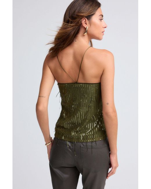 Next Green Trägertop Camisole mit V-Ausschnitt, Pailletten und Fransen (1-tlg)