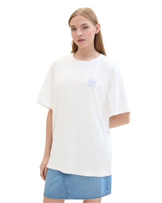 Tom Tailor White Boyfriend T-Shirt mit Print