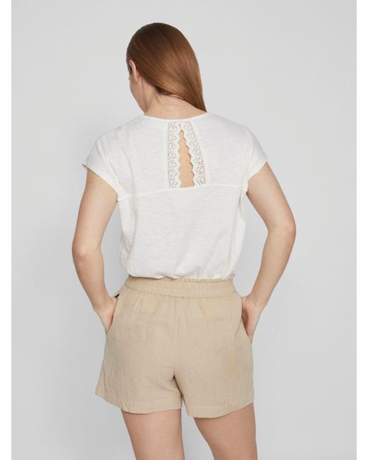 Vila Natural T- Legere Shirt Bluse mit Spitzen Details V-Ausschnitt 7564 in Weiß